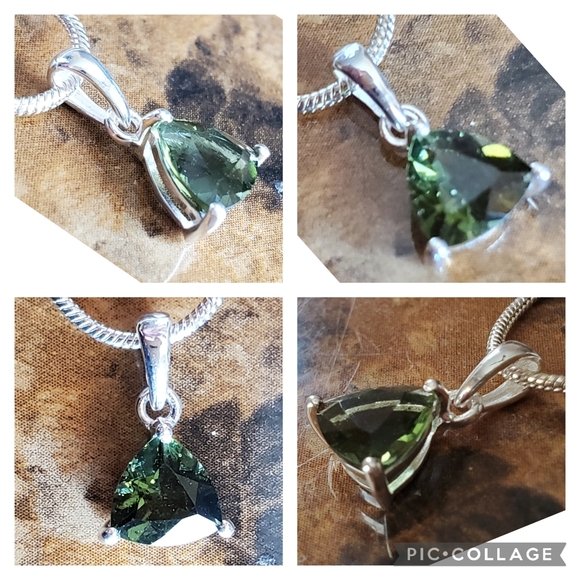 Genuine *Czech Moldavite* Faceted Trillion Necklace Pendant | Silver | Stunning - Picture 4 of 4
